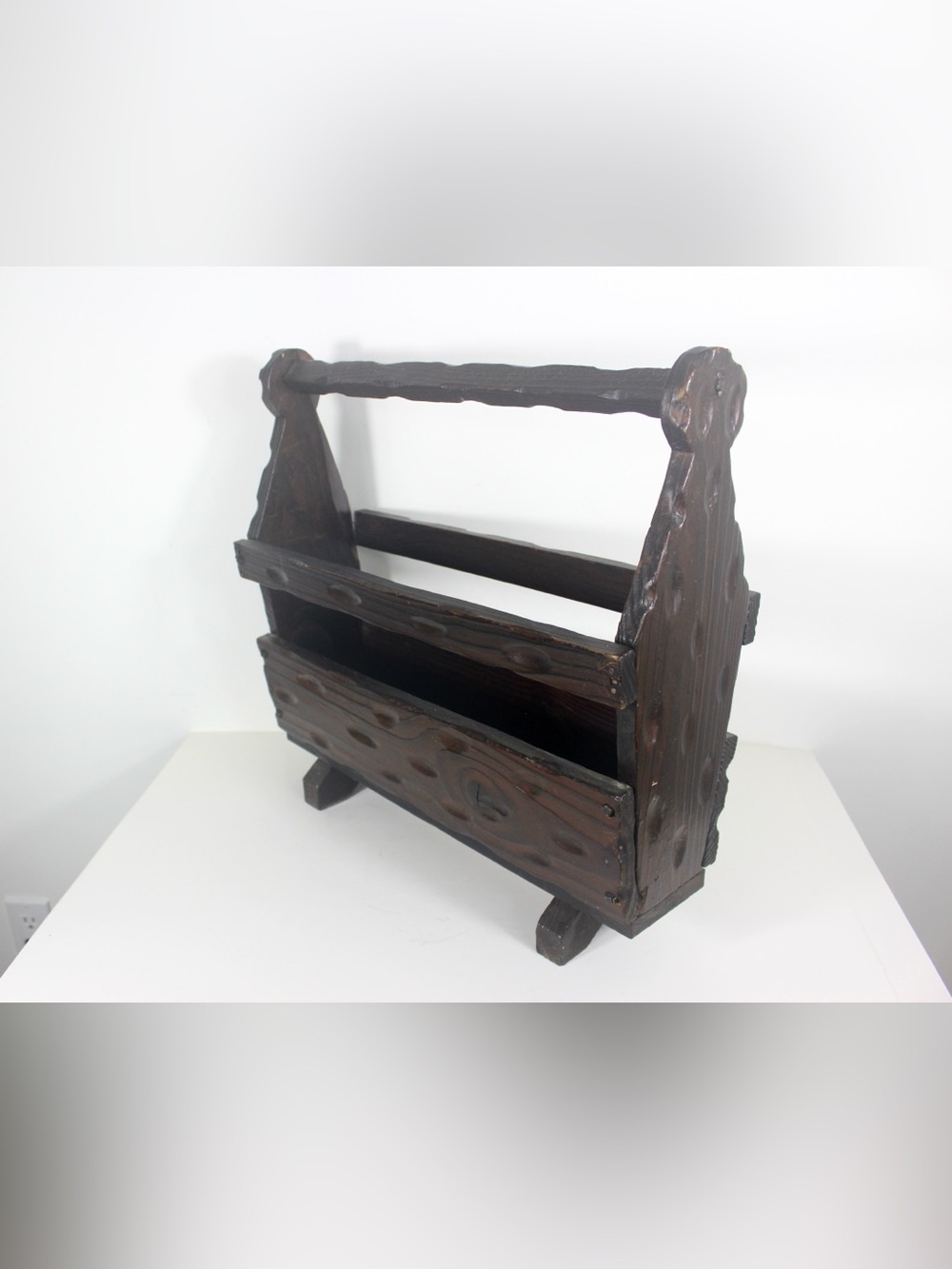 Solid Wood Spanish Brutalist Magazine Rack Holder Revival